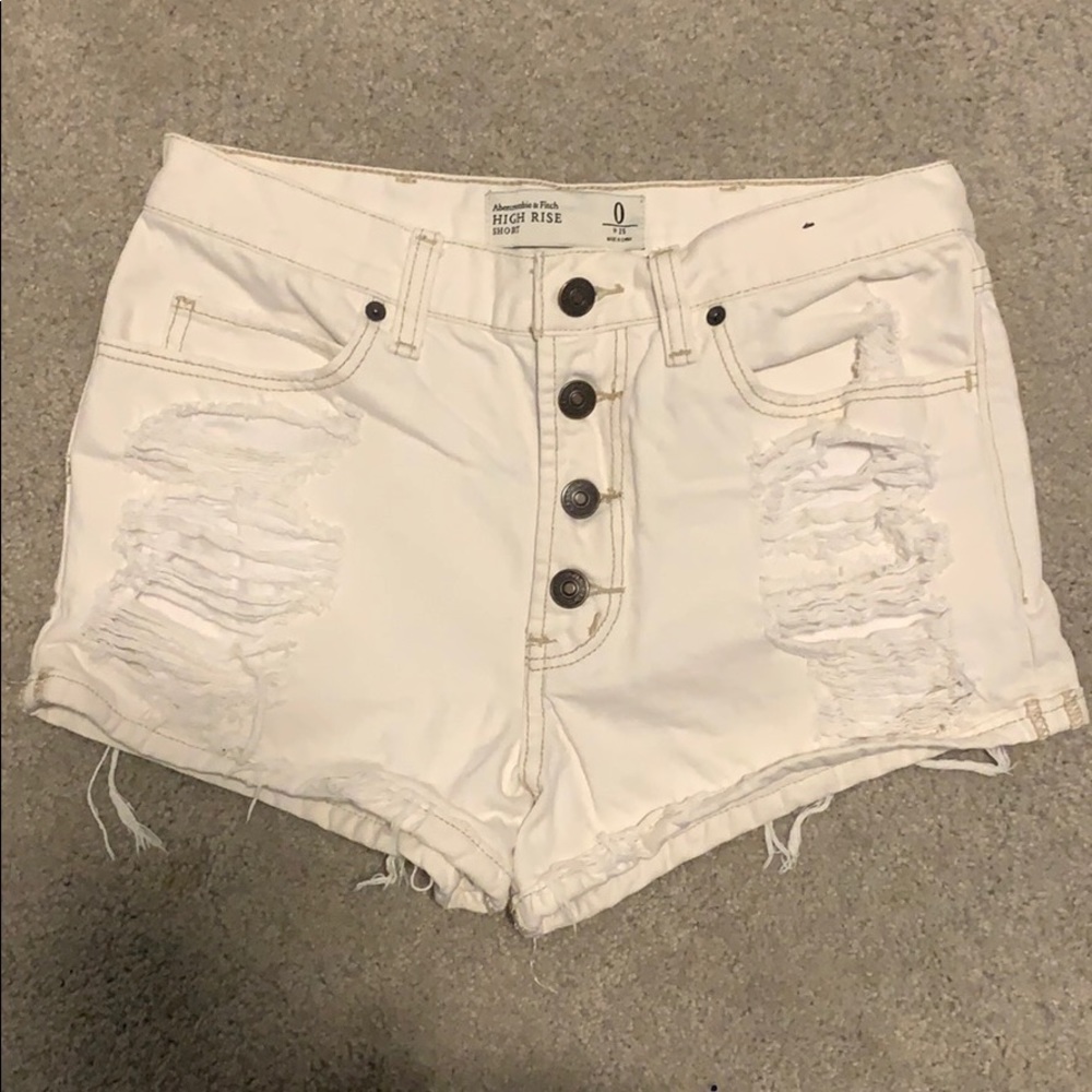 High rise white denim shorts